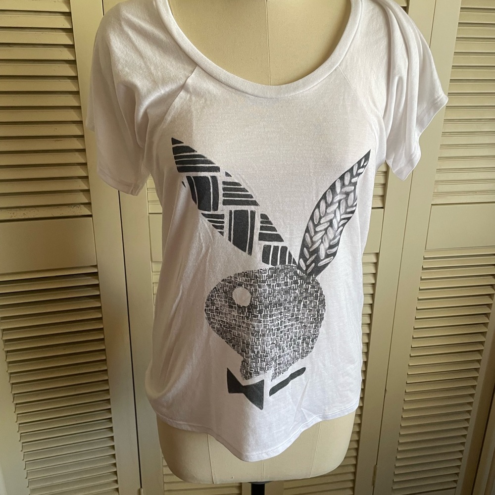 Vintage Palmer Cash White Tee with  playboy bunny Graphic